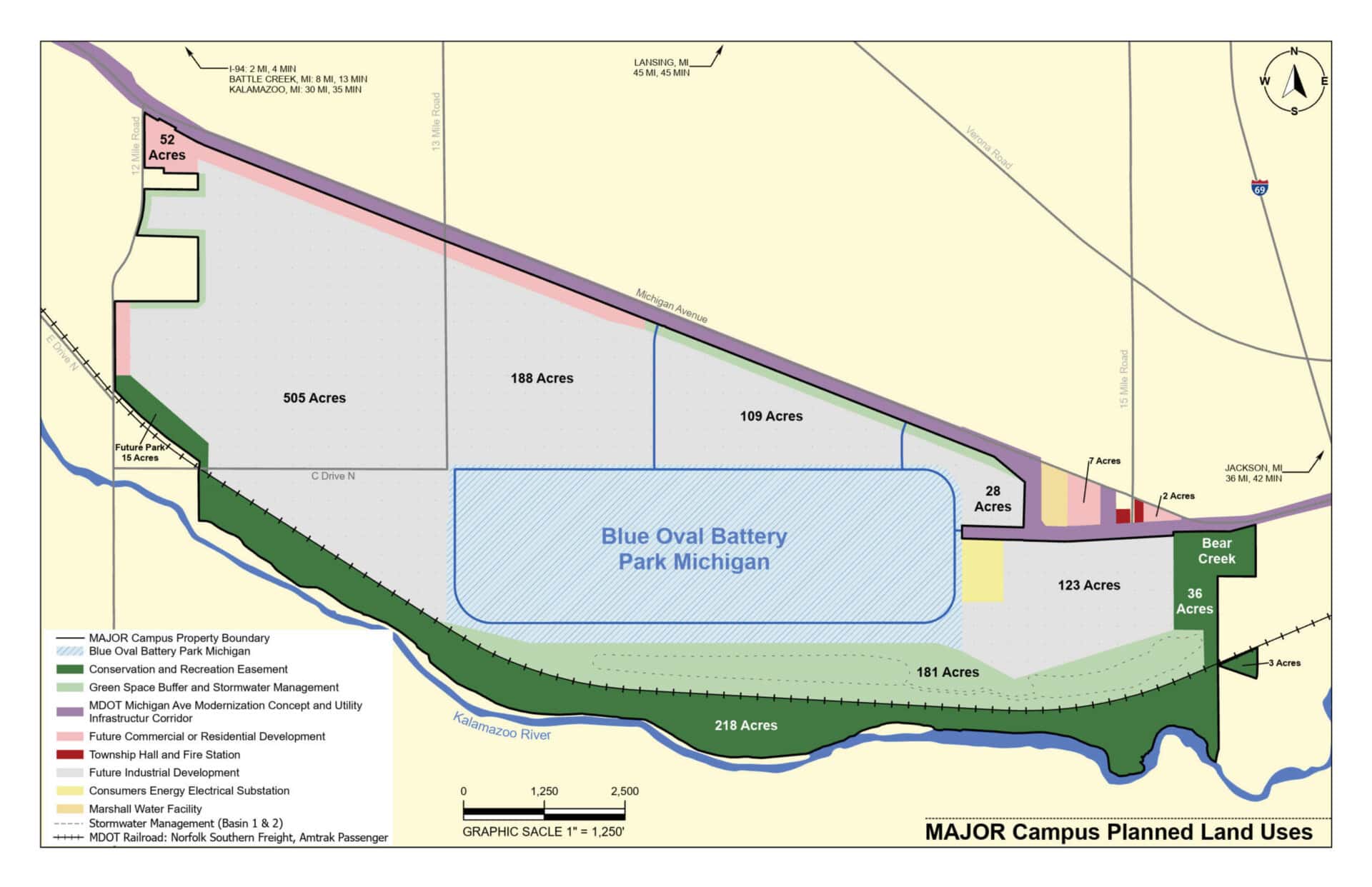 A map of sections on the 2,000-acre MAJOR Campus